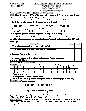Đề kiểm tra chất lượng cuối năm môn Toán Lớp 7 - Năm học 2014-2015 - Phòng giáo dục và đào tạo huyện Giao Thủy